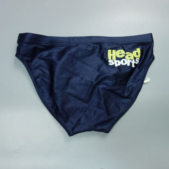 VINTAGE HEAD SPORTS SWIM BRIEF NAVY BLUE W/ YELLOW & TEXT, SIZE M" (Pre-Owned) - Picture 2 of 7